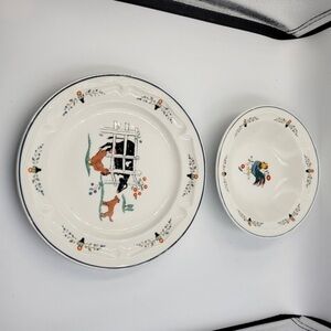 Oneida Farm Friends Large Rim Soup Bowl and Under Plate